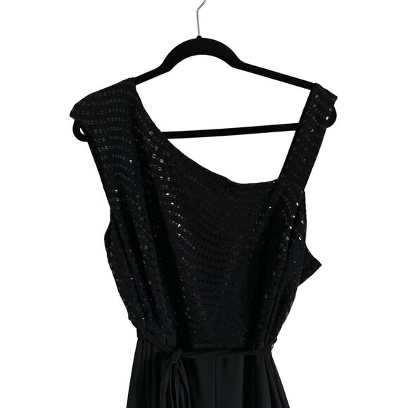 R&M Richards Black Jumpsuit Sequin Formal Sleeveless Wide Leg Zipper Back 20W - Picture 2 of 10